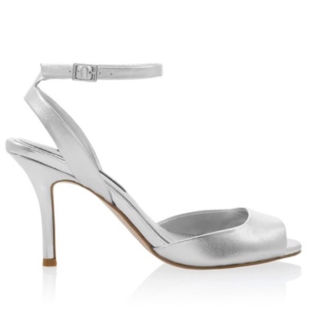 White House Black Market Silver Ankle Strap Heels - Size 7.5 - Modern Y2K
